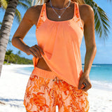 Tankini Eleganta Stila Jūras Druka
