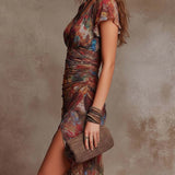 ANDREA - Boho rucheta midi kleita