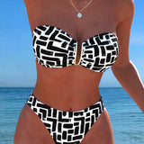 Bikini bez siksnām ar ģeometrisku rakstu Bandeau