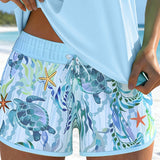 Tankini Eleganta Stila Jūras Druka