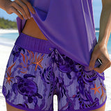 Tankini Eleganta Stila Jūras Druka