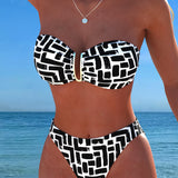 Bikini bez siksnām ar ģeometrisku rakstu Bandeau