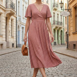 Marta | ELEGANTS VĒDERA IZLĪDZINOŠS POLKA PUNKTA MIDI KLEITA