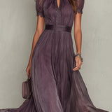 Aria - Vintage Eleganta Šifona Maxi Kleita