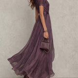 Aria - Vintage Eleganta Šifona Maxi Kleita