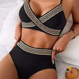 Bikini Ar Grieķu Atslēgu Krustu Augsta Jostasvieta