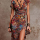 ANDREA - Boho rucheta midi kleita