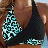 Krusta Leoparda Bikinis ar Krāsu Bloku un Siksnām