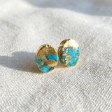 Guld Turquoise Linie Oval Øreringe